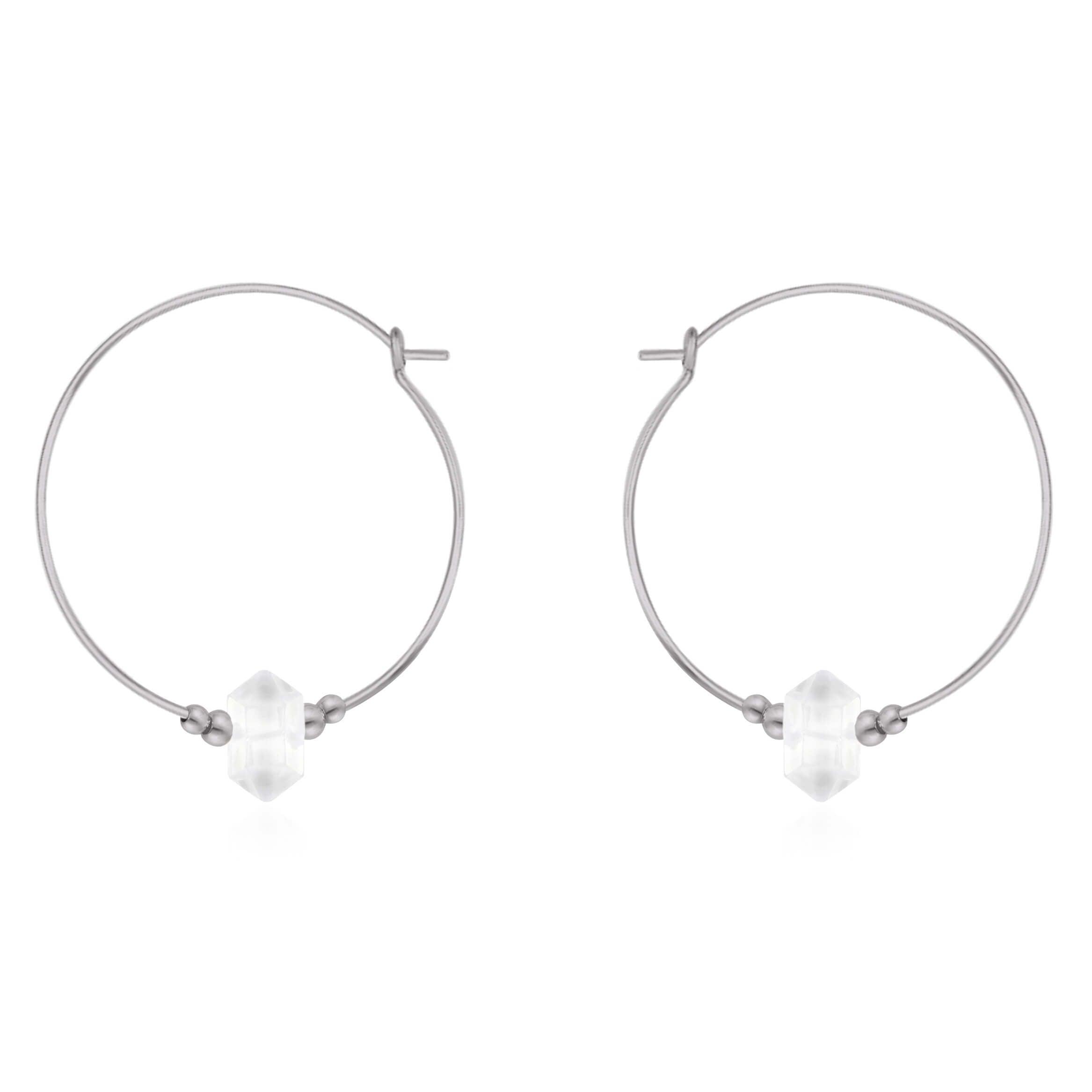 Large Hoop Crystal Quartz Double Terminated Crystal Point Earrings - Large Hoop Crystal Quartz Double Terminated Crystal Point Earrings - Stainless Steel - Luna Tide Handmade Crystal Jewellery