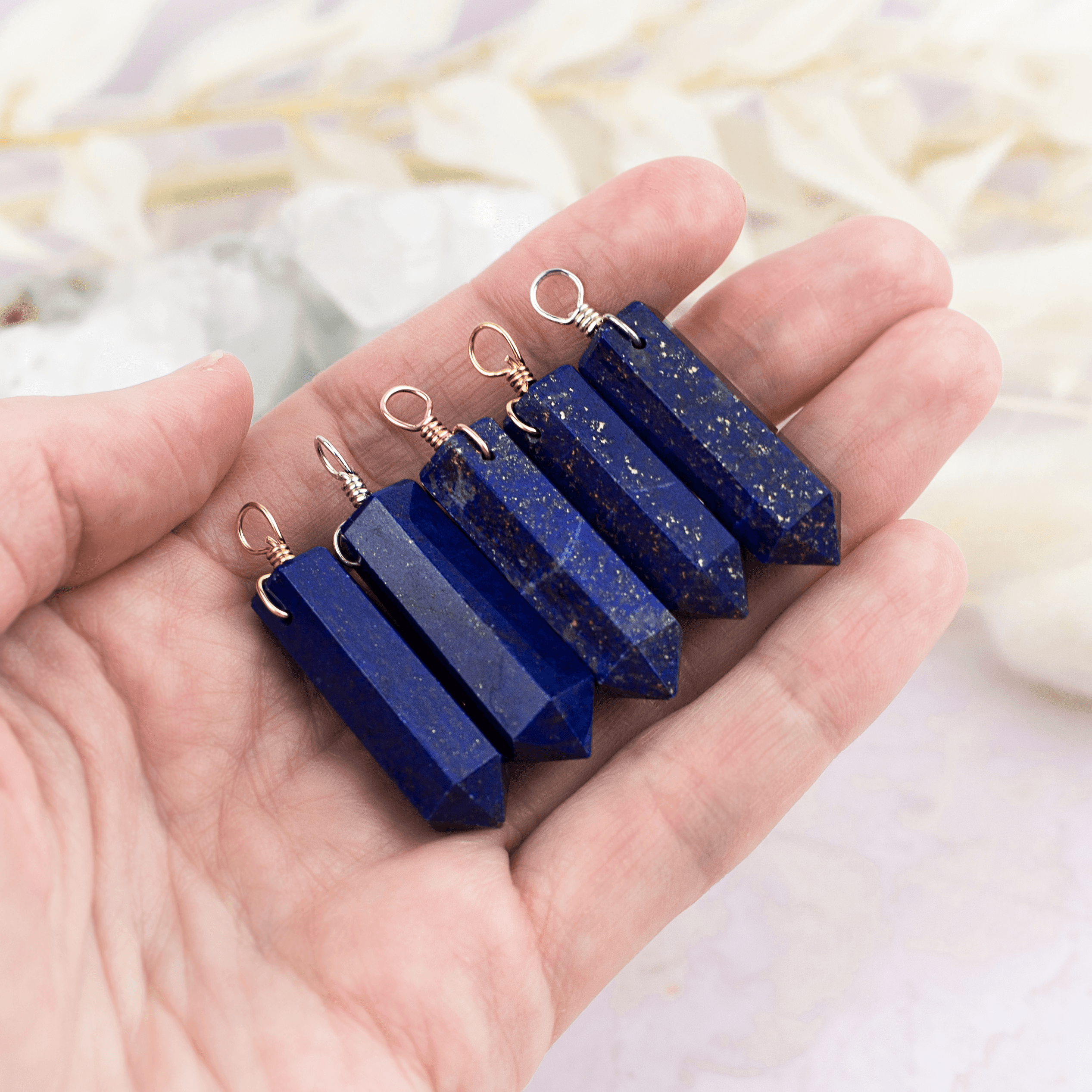 Large Lapis Lazuli Crystal Tower Point Generator Pendant - Large Lapis Lazuli Crystal Tower Point Generator Pendant - Sterling Silver - Luna Tide Handmade Crystal Jewellery