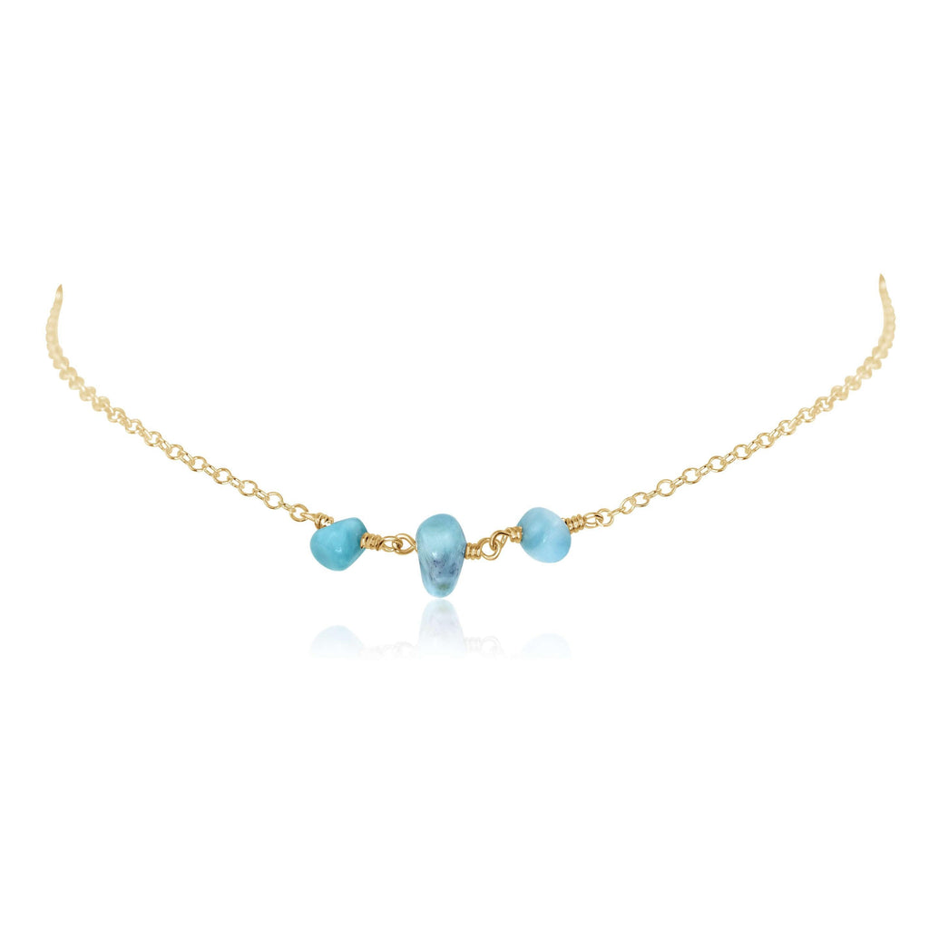 Larimar Beaded Chain Choker Necklace - Larimar Beaded Chain Choker Necklace - 14k Gold Fill - Luna Tide Handmade Crystal Jewellery