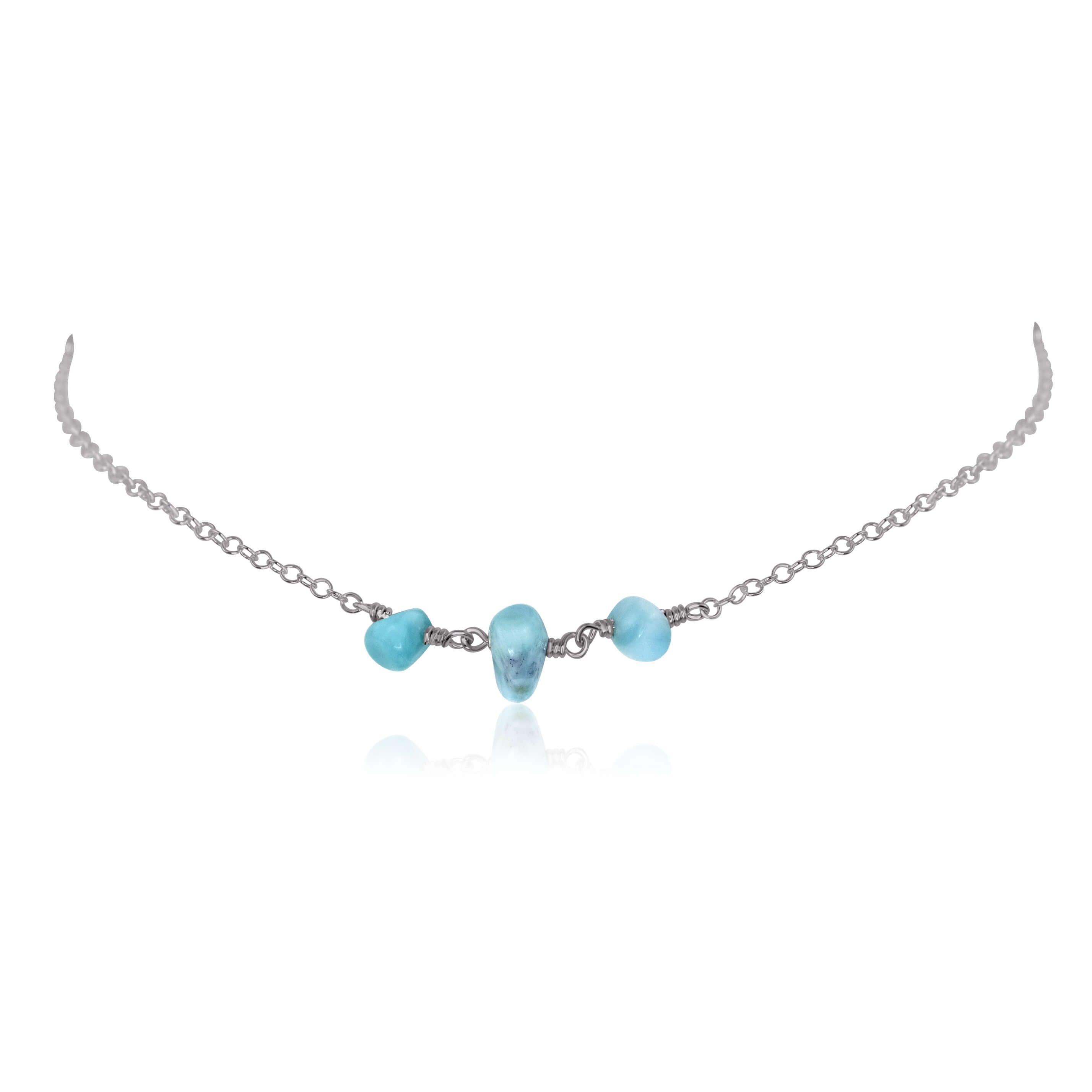 Larimar Beaded Chain Choker Necklace - Larimar Beaded Chain Choker Necklace - Stainless Steel - Luna Tide Handmade Crystal Jewellery