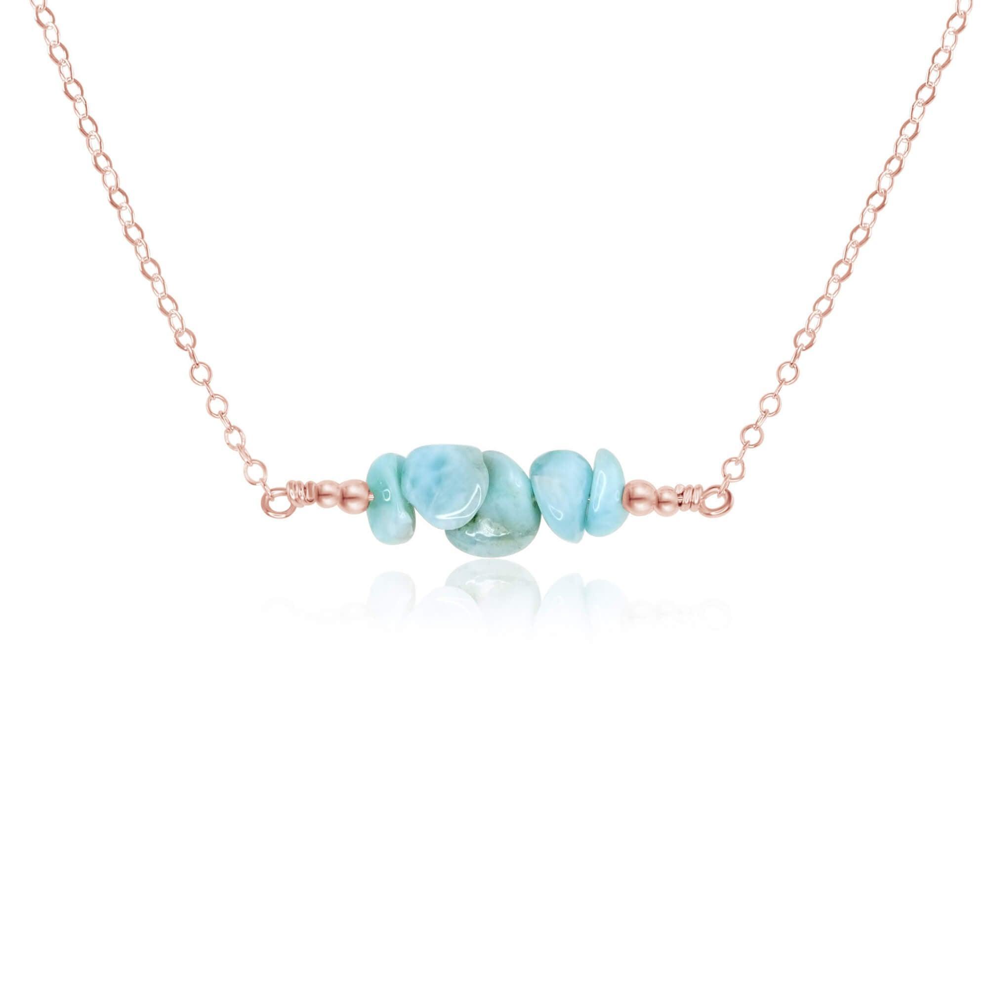 Larimar Chip Bead Bar Necklace - Larimar Chip Bead Bar Necklace - 14k Rose Gold Fill - Luna Tide Handmade Crystal Jewellery