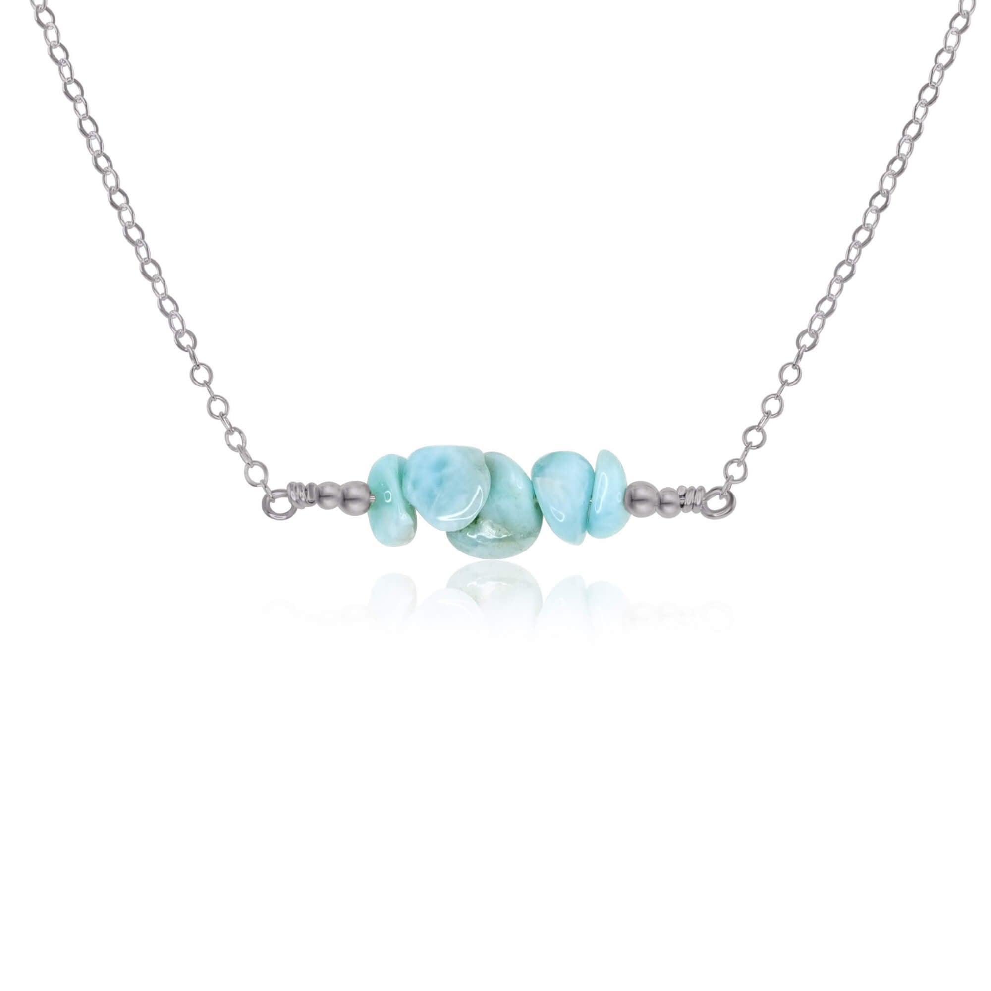 Larimar Chip Bead Bar Necklace - Larimar Chip Bead Bar Necklace - Stainless Steel - Luna Tide Handmade Crystal Jewellery