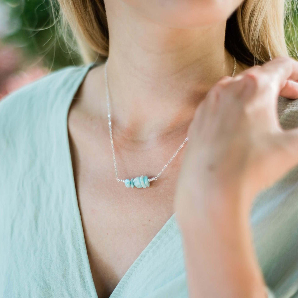 Larimar Chip Bead Bar Necklace - Larimar Chip Bead Bar Necklace - Sterling Silver - Luna Tide Handmade Crystal Jewellery