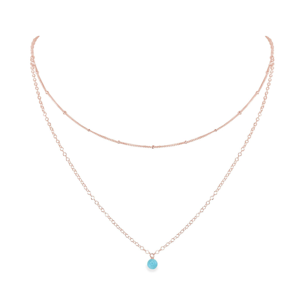 Larimar Gemstone Chain Layered Choker Necklace - Larimar Gemstone Chain Layered Choker Necklace - 14k Rose Gold Fill - Luna Tide Handmade Crystal Jewellery