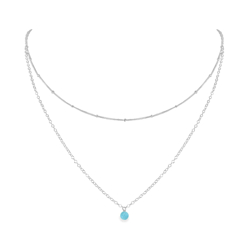 Larimar Gemstone Chain Layered Choker Necklace - Larimar Gemstone Chain Layered Choker Necklace - Sterling Silver - Luna Tide Handmade Crystal Jewellery