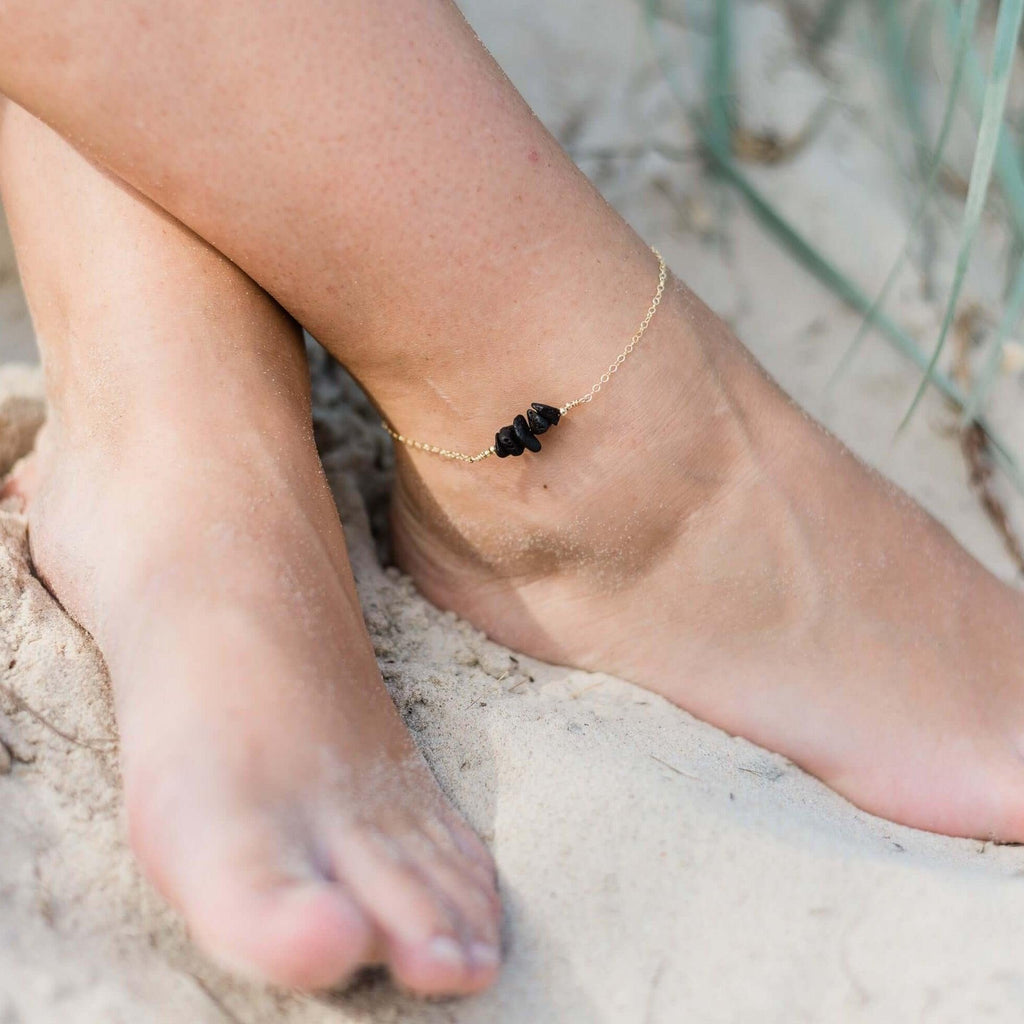 Lava Chip Bead Bar Anklet - Lava Chip Bead Bar Anklet - 14k Gold Fill - Luna Tide Handmade Crystal Jewellery