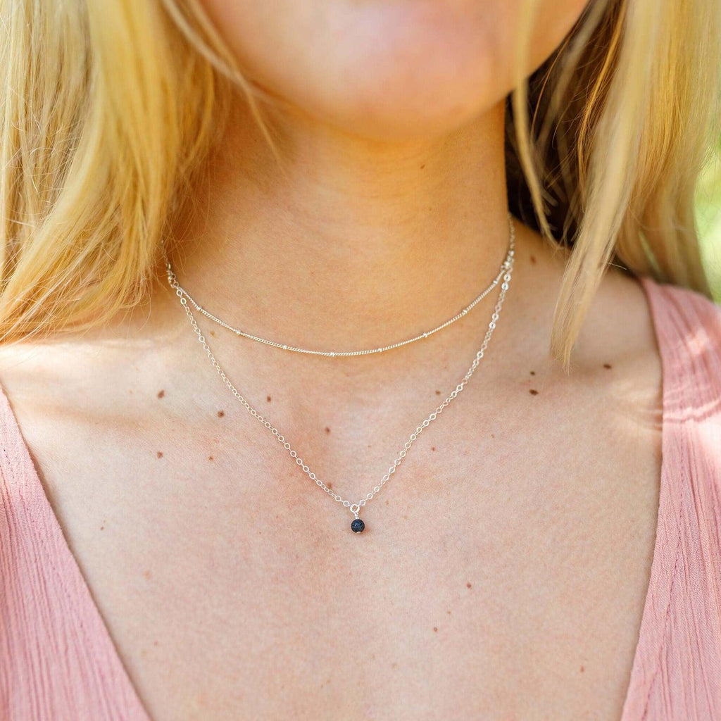 Lava Rock Gemstone Chain Layered Choker Necklace - Lava Rock Gemstone Chain Layered Choker Necklace - 14k Gold Fill - Luna Tide Handmade Crystal Jewellery