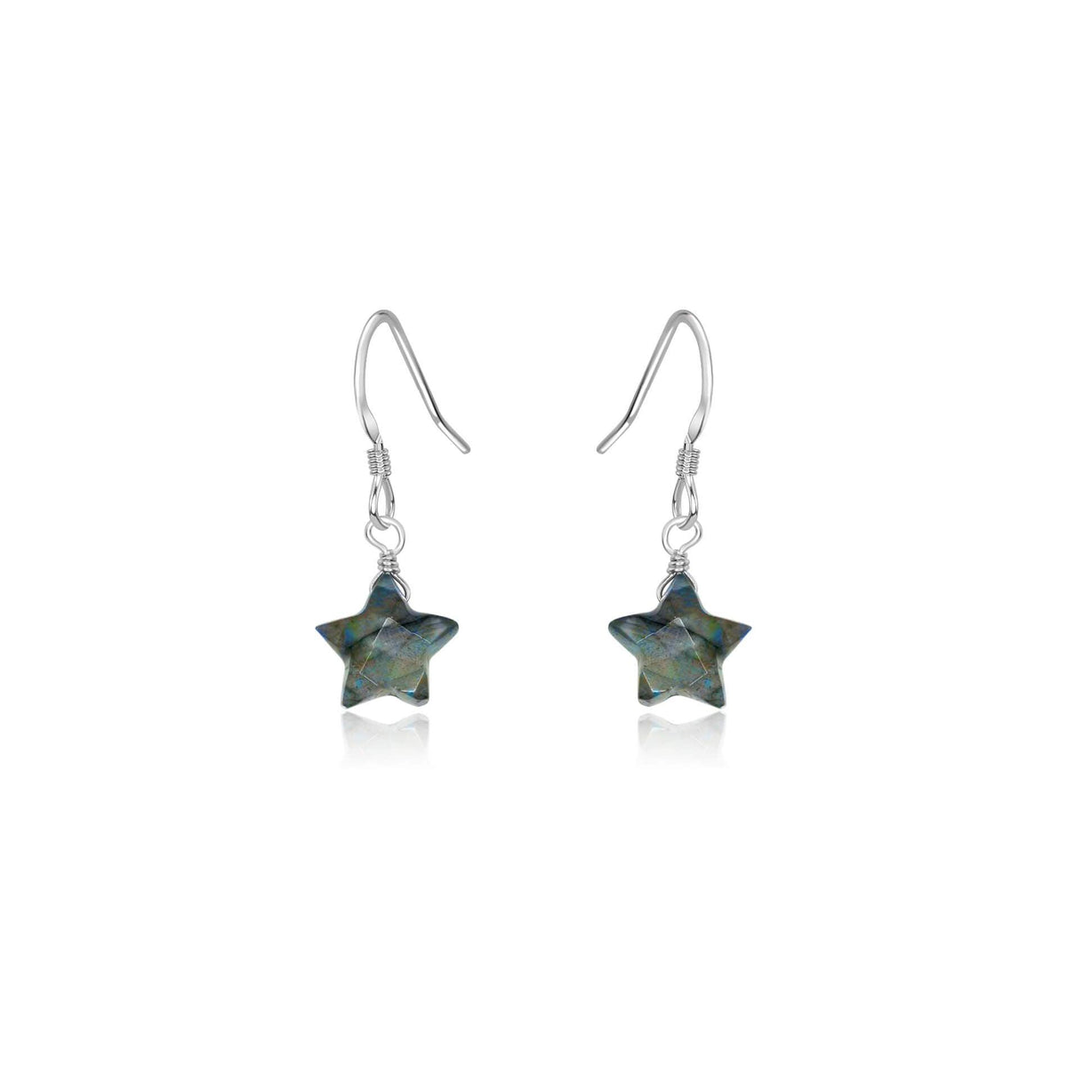 Little Labradorite Star Dangle Drop Earrings - Little Labradorite Star Dangle Drop Earrings - Sterling Silver - Luna Tide Handmade Crystal Jewellery