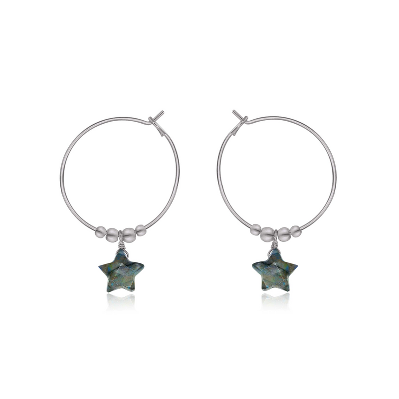 Little Labradorite Star Hoop Earrings - Little Labradorite Star Hoop Earrings - Stainless Steel - Luna Tide Handmade Crystal Jewellery