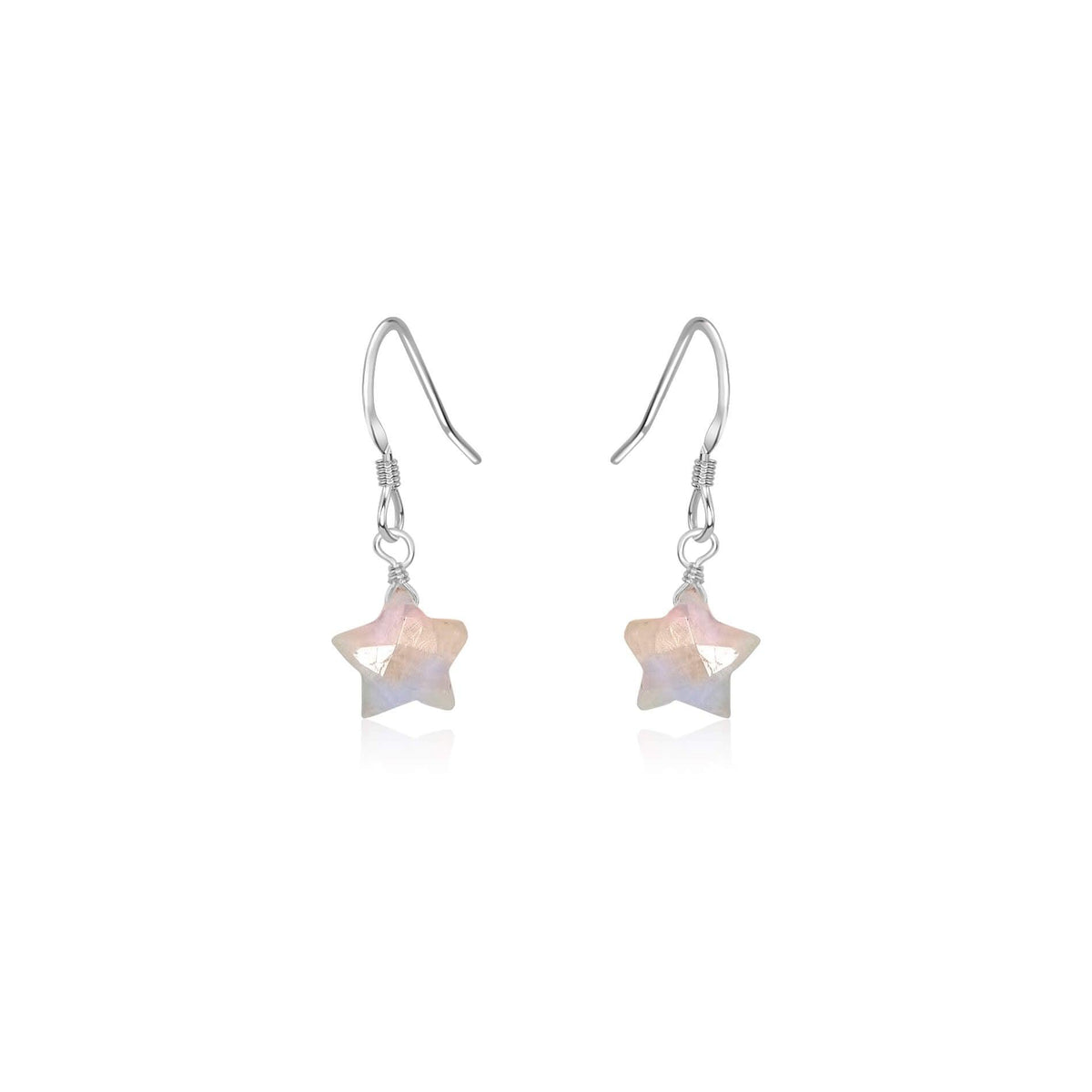 Little Rainbow Moonstone Star Dangle Drop Earrings - Little Rainbow Moonstone Star Dangle Drop Earrings - Sterling Silver - Luna Tide Handmade Crystal Jewellery