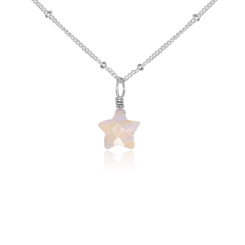 Little Rainbow Moonstone Star Pendant Necklace - Little Rainbow Moonstone Star Pendant Necklace - Sterling Silver / Satellite - Luna Tide Handmade Crystal Jewellery