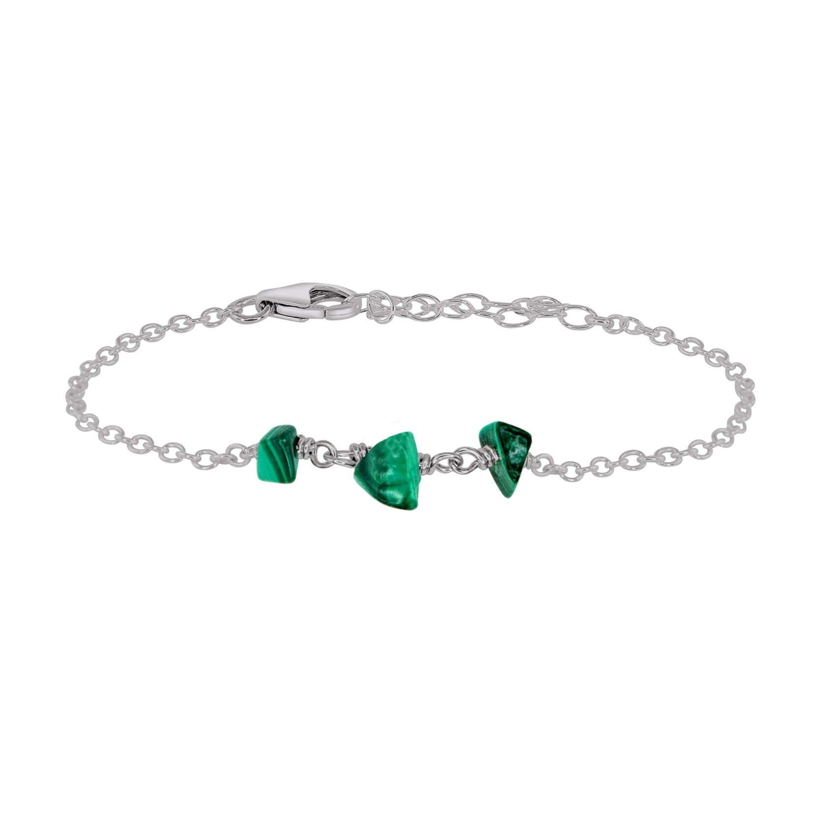 Malachite Beaded Chain Bracelet - Malachite Beaded Chain Bracelet - Stainless Steel - Luna Tide Handmade Crystal Jewellery