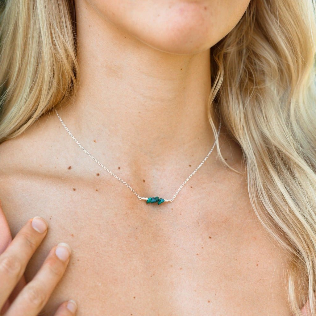 Malachite Chip Bead Bar Necklace - Malachite Chip Bead Bar Necklace - 14k Gold Fill - Luna Tide Handmade Crystal Jewellery