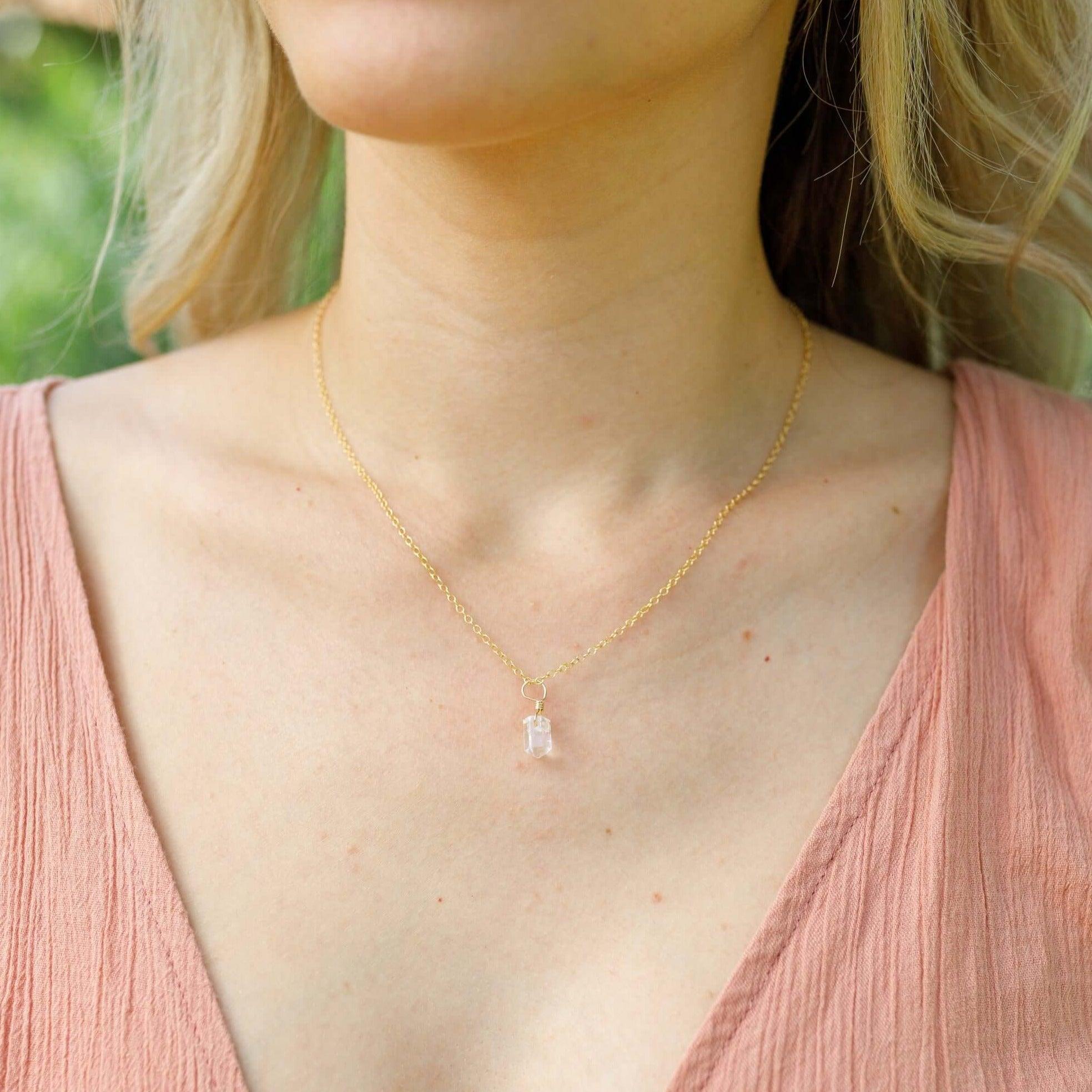 Mini Double Terminated Crystal Quartz Point Pendant Necklace - Mini Double Terminated Crystal Quartz Point Pendant Necklace - 14k Gold Fill / Satellite - Luna Tide Handmade Crystal Jewellery