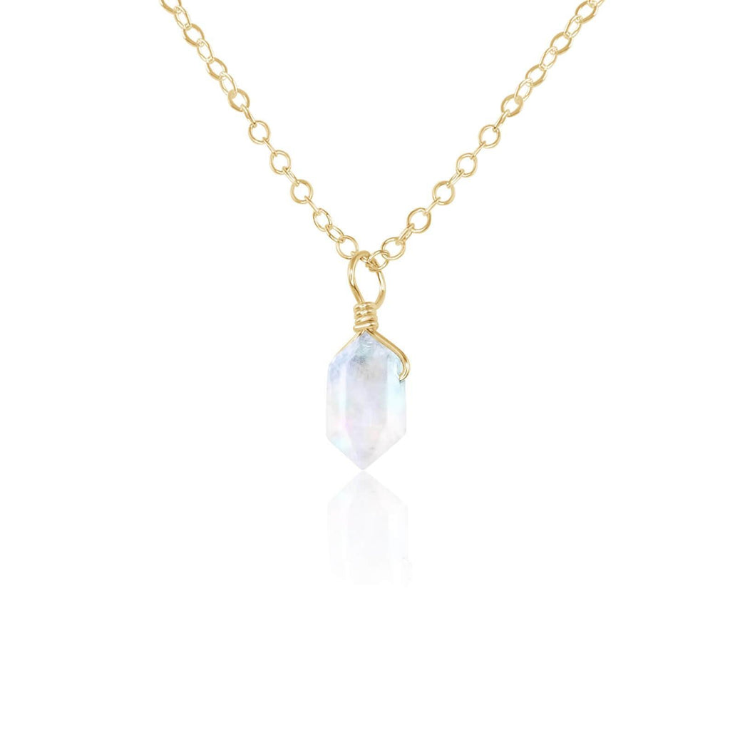 Mini Double Terminated Rainbow Moonstone Crystal Point Pendant Necklace - Mini Double Terminated Rainbow Moonstone Crystal Point Pendant Necklace - 14k Gold Fill / Cable - Luna Tide Handmade Crystal Jewellery