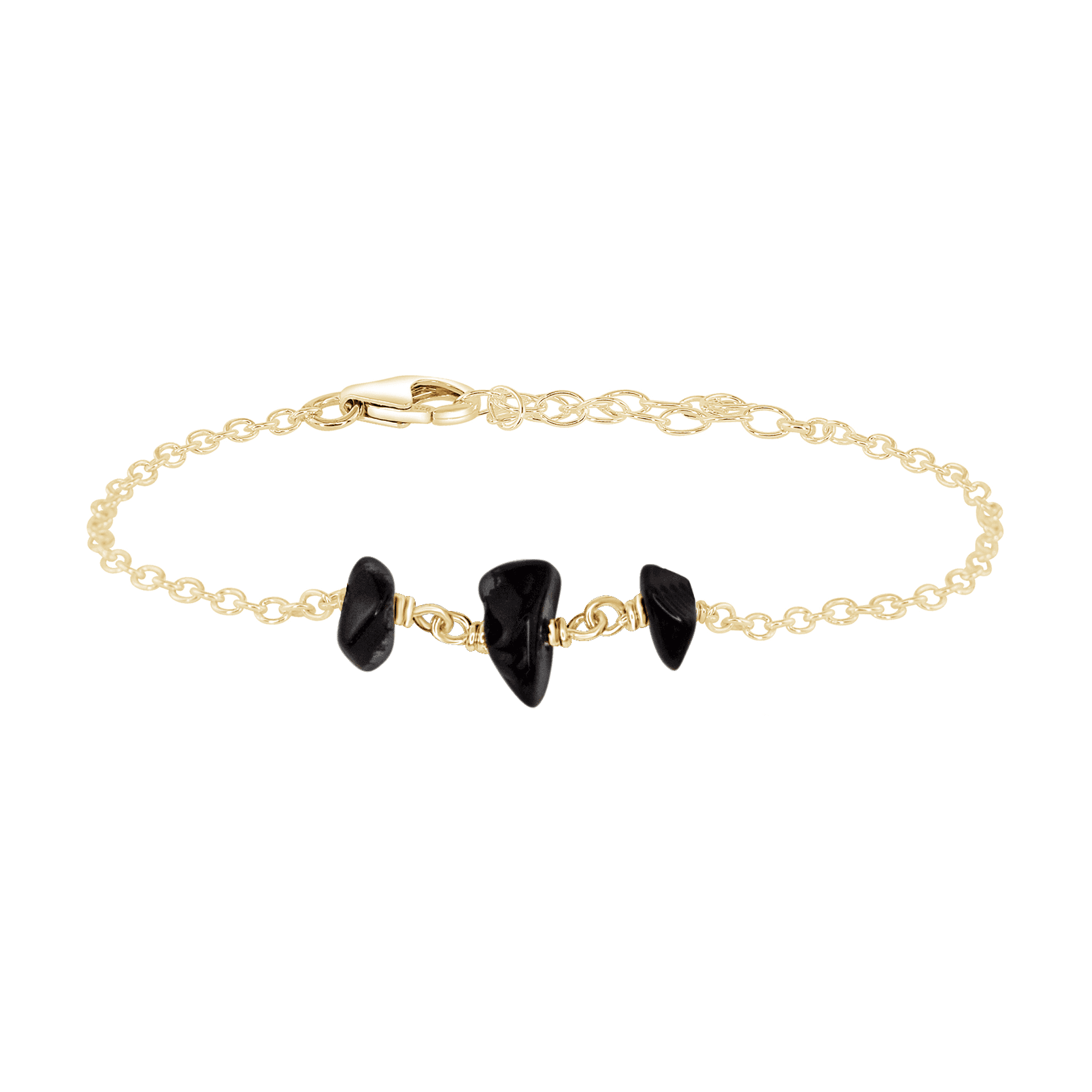 Obsidian Beaded Chain Bracelet - Obsidian Beaded Chain Bracelet - 14k Gold Fill - Luna Tide Handmade Crystal Jewellery