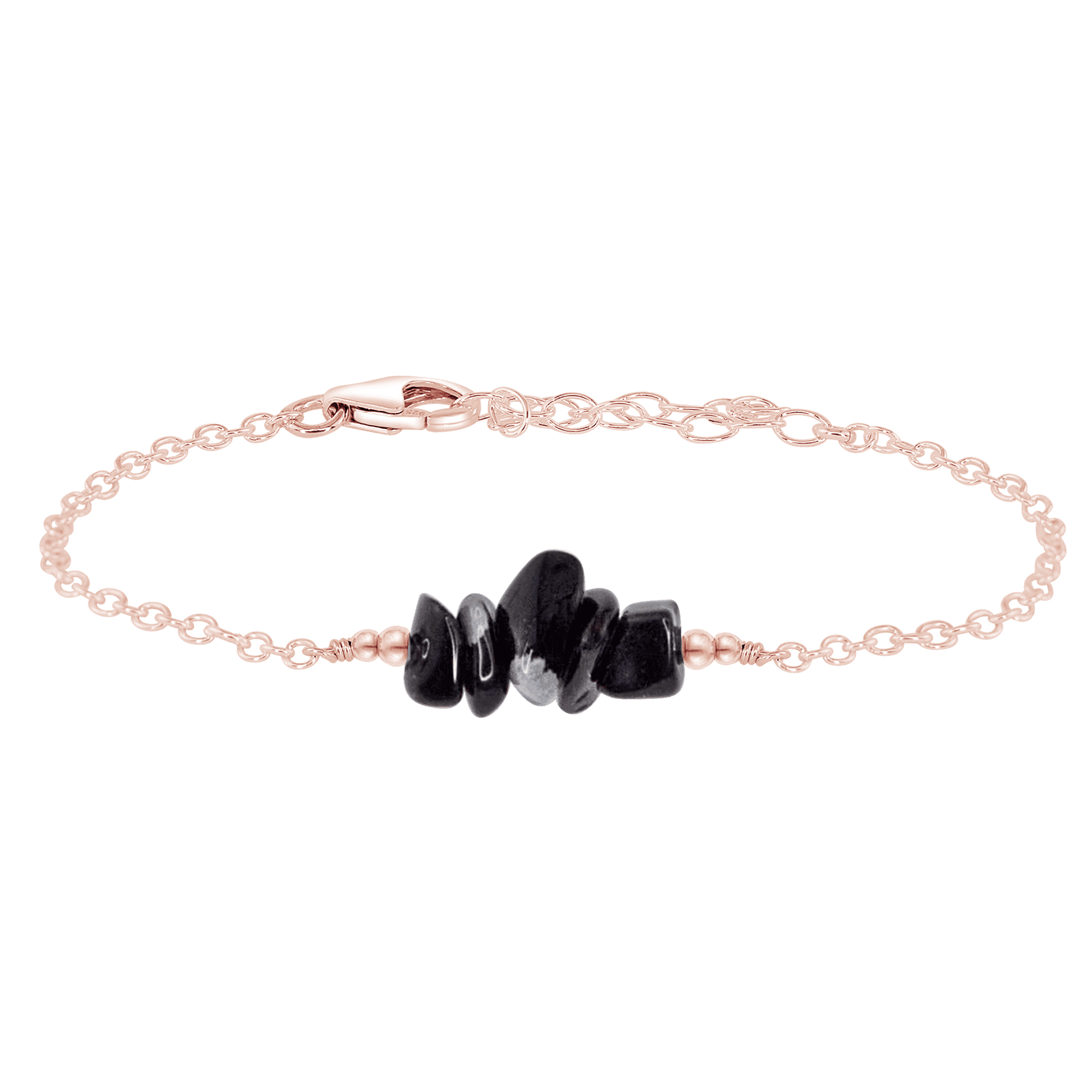 Obsidian Chip Bead Bar Bracelet - Obsidian Chip Bead Bar Bracelet - 14k Rose Gold Fill - Luna Tide Handmade Crystal Jewellery