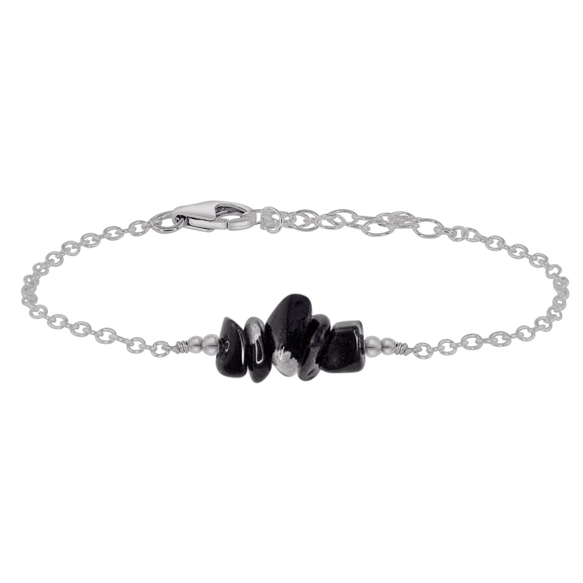 Obsidian Chip Bead Bar Bracelet - Obsidian Chip Bead Bar Bracelet - Stainless Steel - Luna Tide Handmade Crystal Jewellery