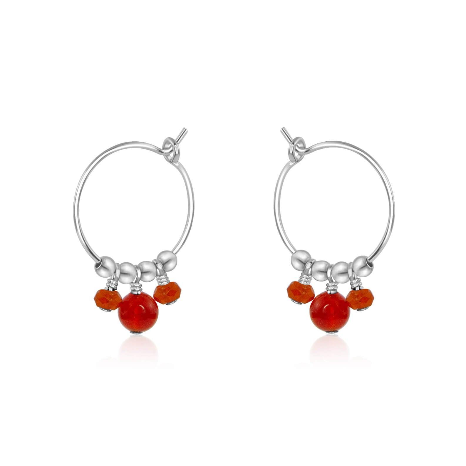Orange Carnelian Gemstone Bead Drop Hoop Earrings - Orange Carnelian Gemstone Bead Drop Hoop Earrings - Sterling Silver - Luna Tide Handmade Crystal Jewellery