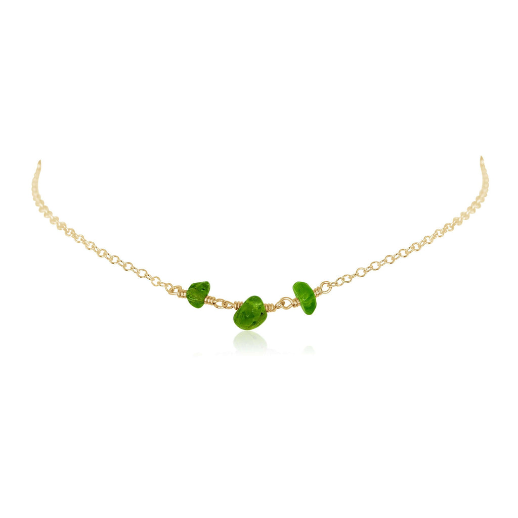Peridot Beaded Chain Choker Necklace - Peridot Beaded Chain Choker Necklace - 14k Gold Fill - Luna Tide Handmade Crystal Jewellery