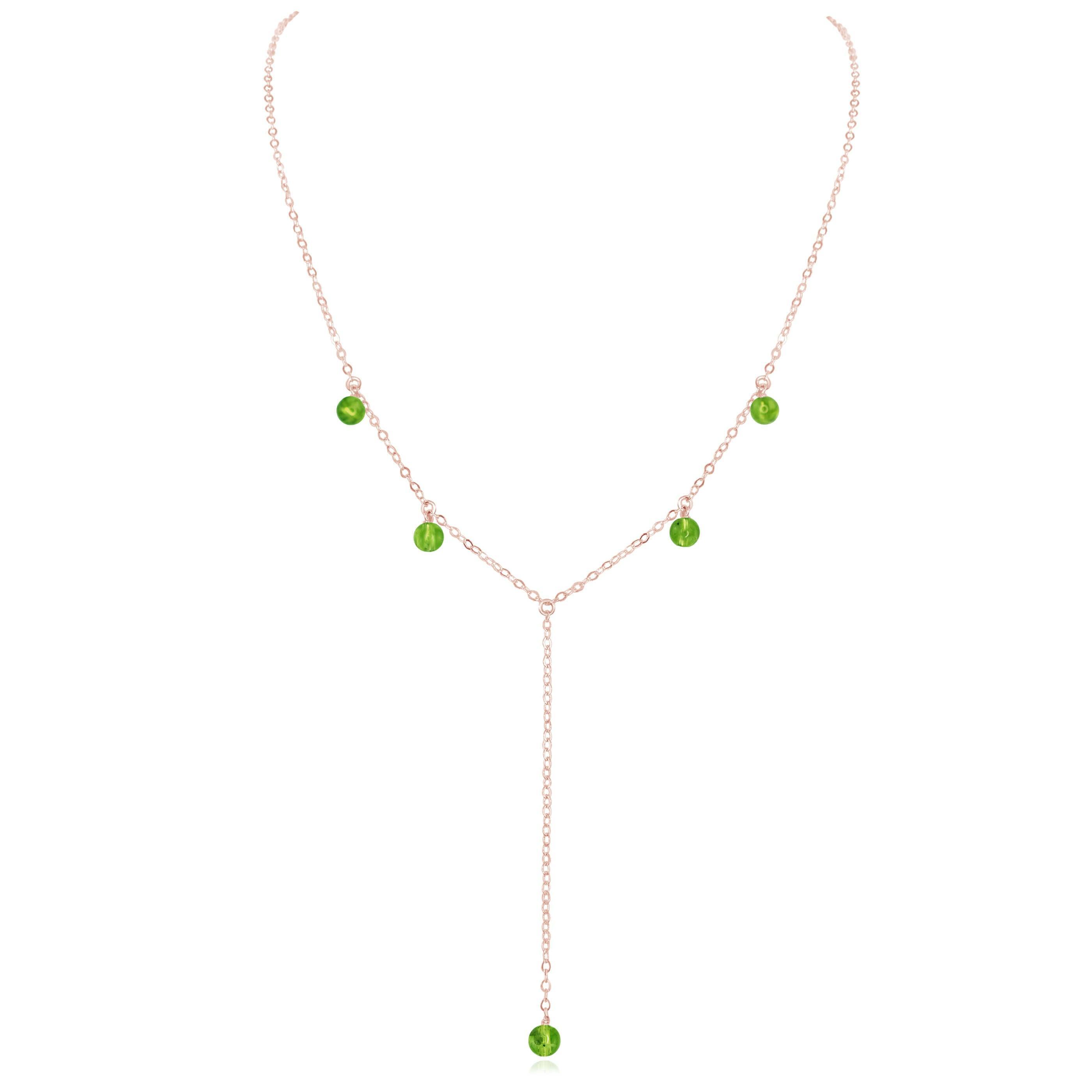 Peridot Boho Lariat Necklace - Peridot Boho Lariat Necklace - 14k Rose Gold Fill - Luna Tide Handmade Crystal Jewellery