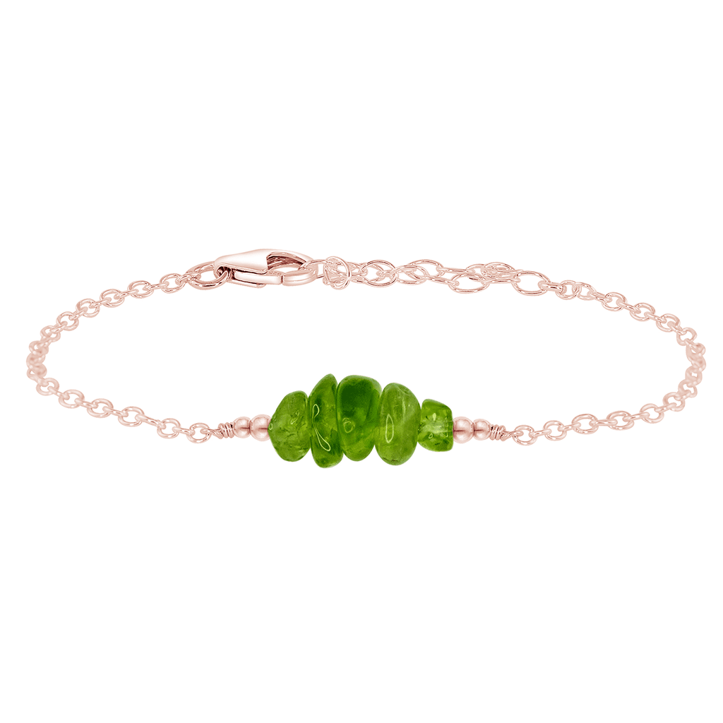 Peridot Chip Bead Bar Bracelet - Peridot Chip Bead Bar Bracelet - 14k Rose Gold Fill - Luna Tide Handmade Crystal Jewellery