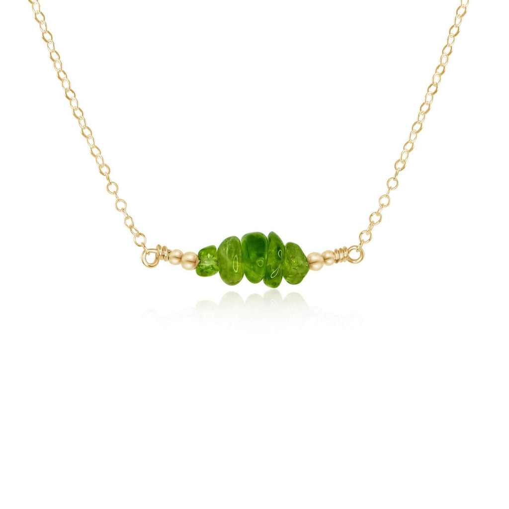 Peridot Chip Bead Bar Necklace - Peridot Chip Bead Bar Necklace - 14k Gold Fill - Luna Tide Handmade Crystal Jewellery