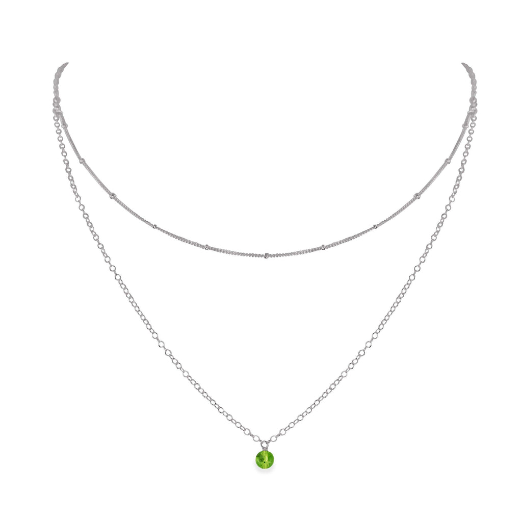 Peridot Gemstone Chain Layered Choker Necklace - Peridot Gemstone Chain Layered Choker Necklace - Stainless Steel - Luna Tide Handmade Crystal Jewellery