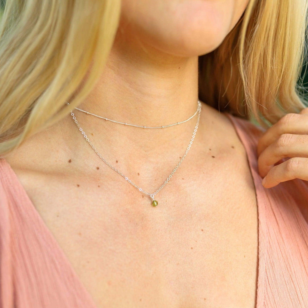 Peridot Gemstone Chain Layered Choker Necklace - Peridot Gemstone Chain Layered Choker Necklace - Sterling Silver - Luna Tide Handmade Crystal Jewellery