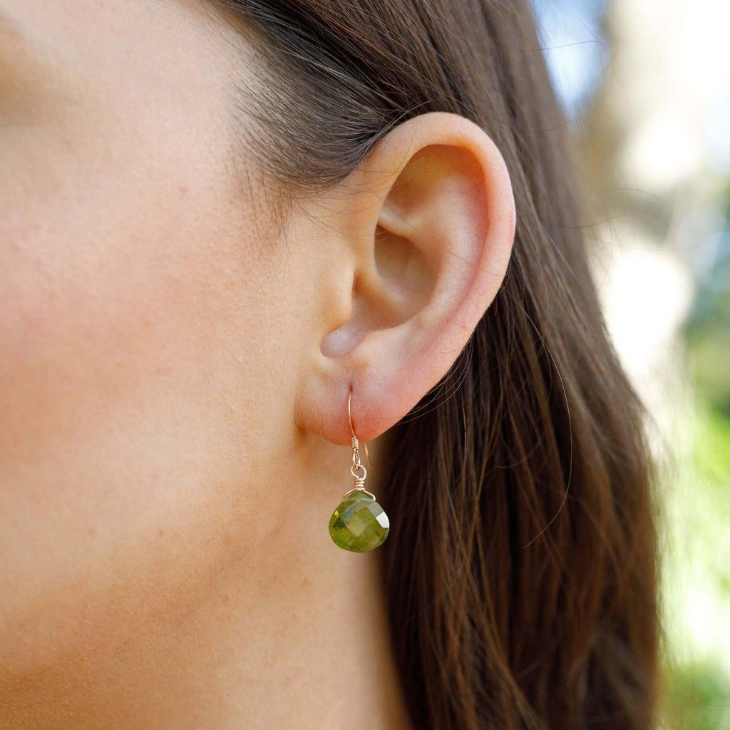 Peridot Gemstone Teardrop Dangle Earrings - Peridot Gemstone Teardrop Dangle Earrings - Sterling Silver - Luna Tide Handmade Crystal Jewellery