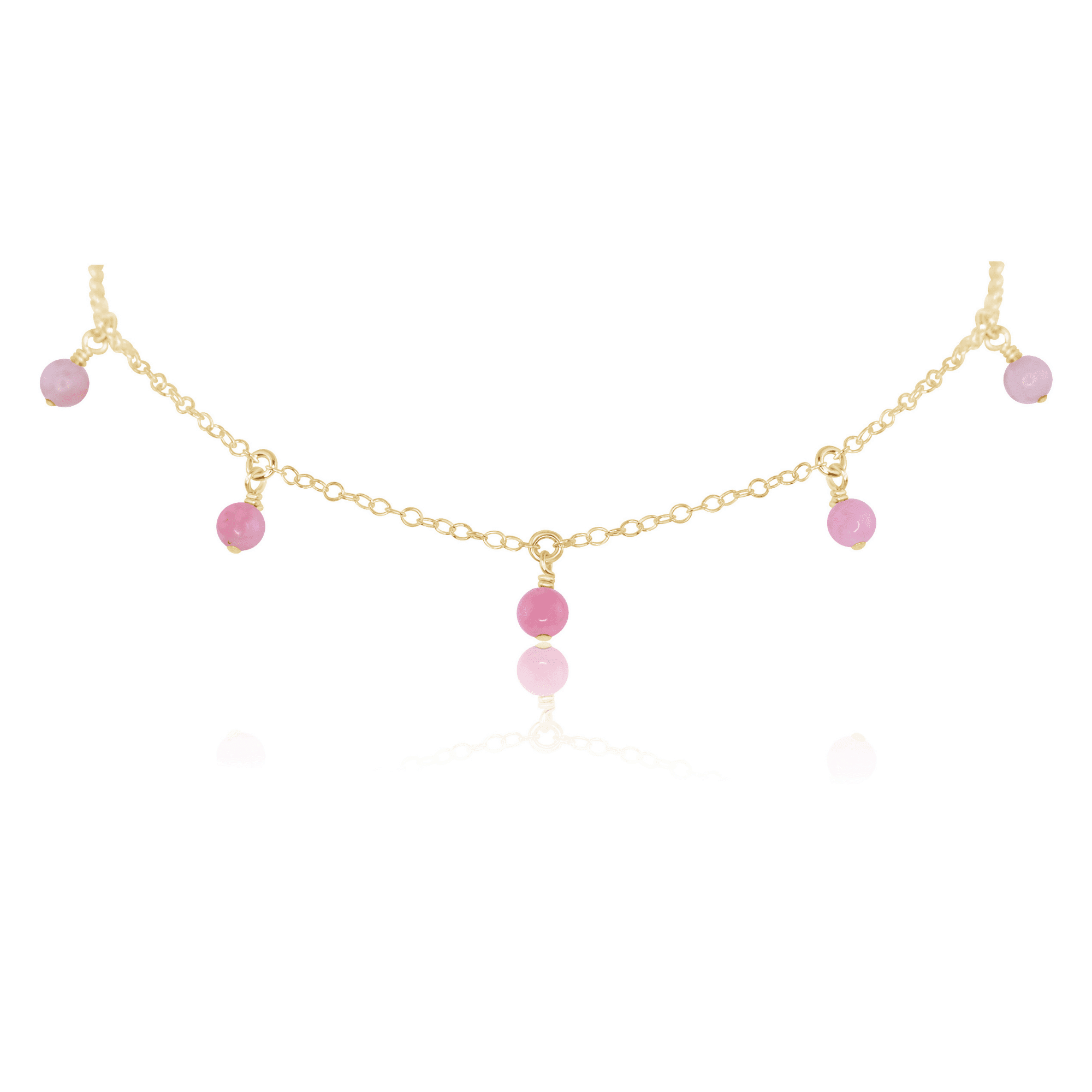 Pink Peruvian Opal Bead Drop Choker - Pink Peruvian Opal Bead Drop Choker - 14k Gold Fill - Luna Tide Handmade Crystal Jewellery