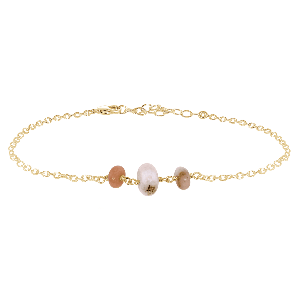 Pink Peruvian Opal Beaded Chain Anklet - Pink Peruvian Opal Beaded Chain Anklet - 14k Gold Fill - Luna Tide Handmade Crystal Jewellery