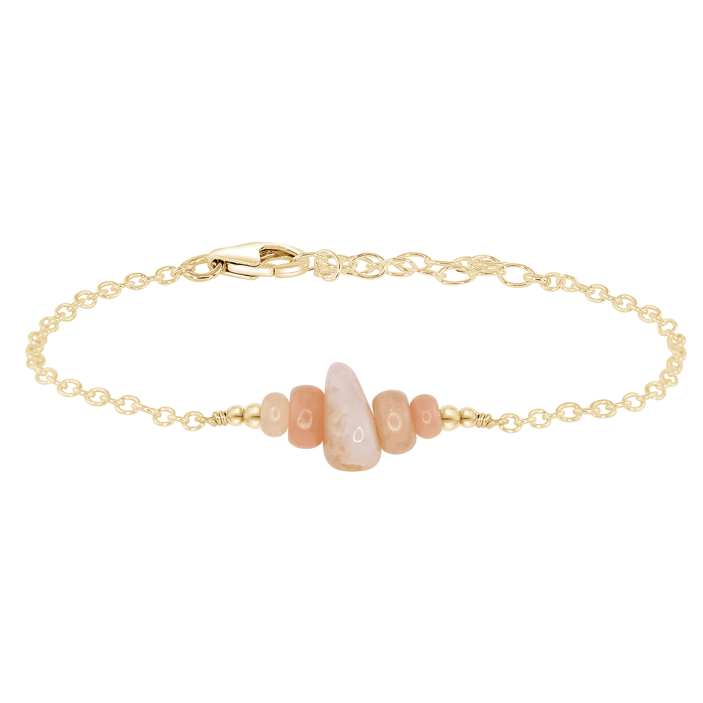Pink Peruvian opal Chip Bead Bar Bracelet - Pink Peruvian opal Chip Bead Bar Bracelet - 14k Gold Fill - Luna Tide Handmade Crystal Jewellery