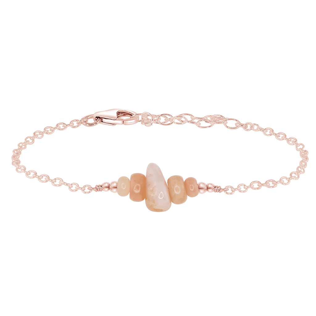 Pink Peruvian opal Chip Bead Bar Bracelet - Pink Peruvian opal Chip Bead Bar Bracelet - 14k Rose Gold Fill - Luna Tide Handmade Crystal Jewellery