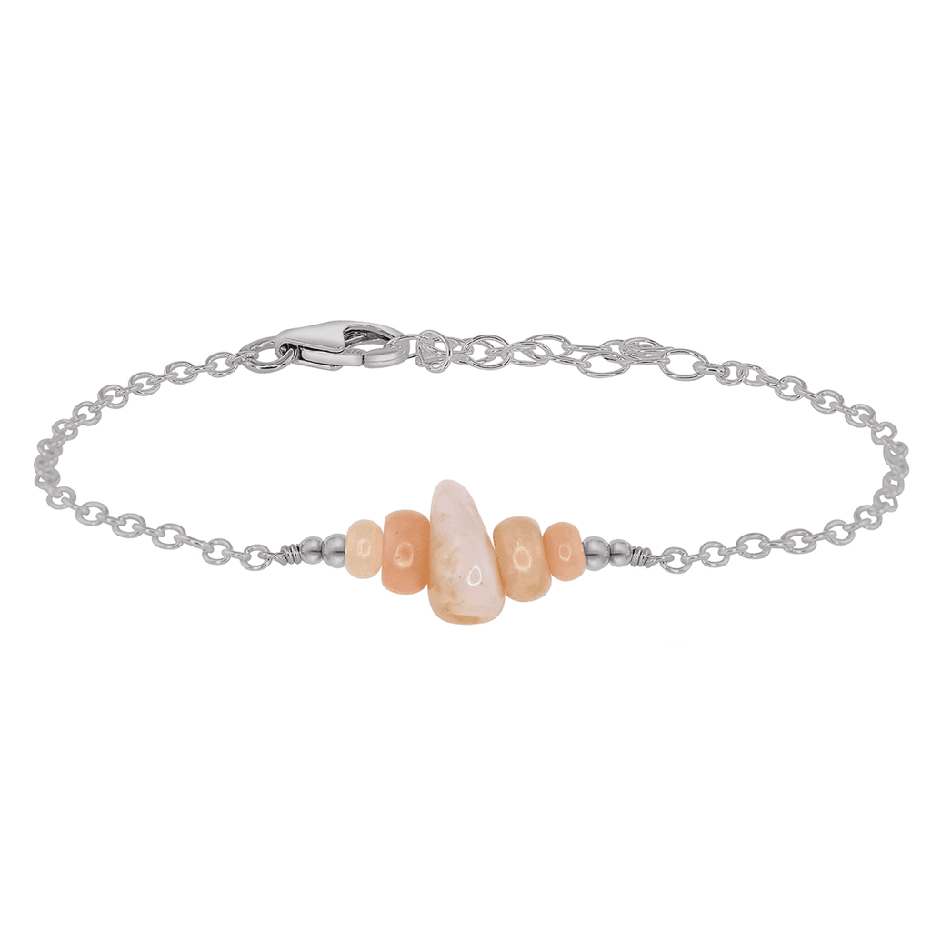 Pink Peruvian opal Chip Bead Bar Bracelet - Pink Peruvian opal Chip Bead Bar Bracelet - Stainless Steel - Luna Tide Handmade Crystal Jewellery