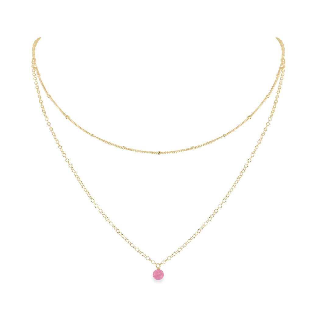 Pink Peruvian Opal Gemstone Chain Layered Choker Necklace - Pink Peruvian Opal Gemstone Chain Layered Choker Necklace - 14k Gold Fill - Luna Tide Handmade Crystal Jewellery