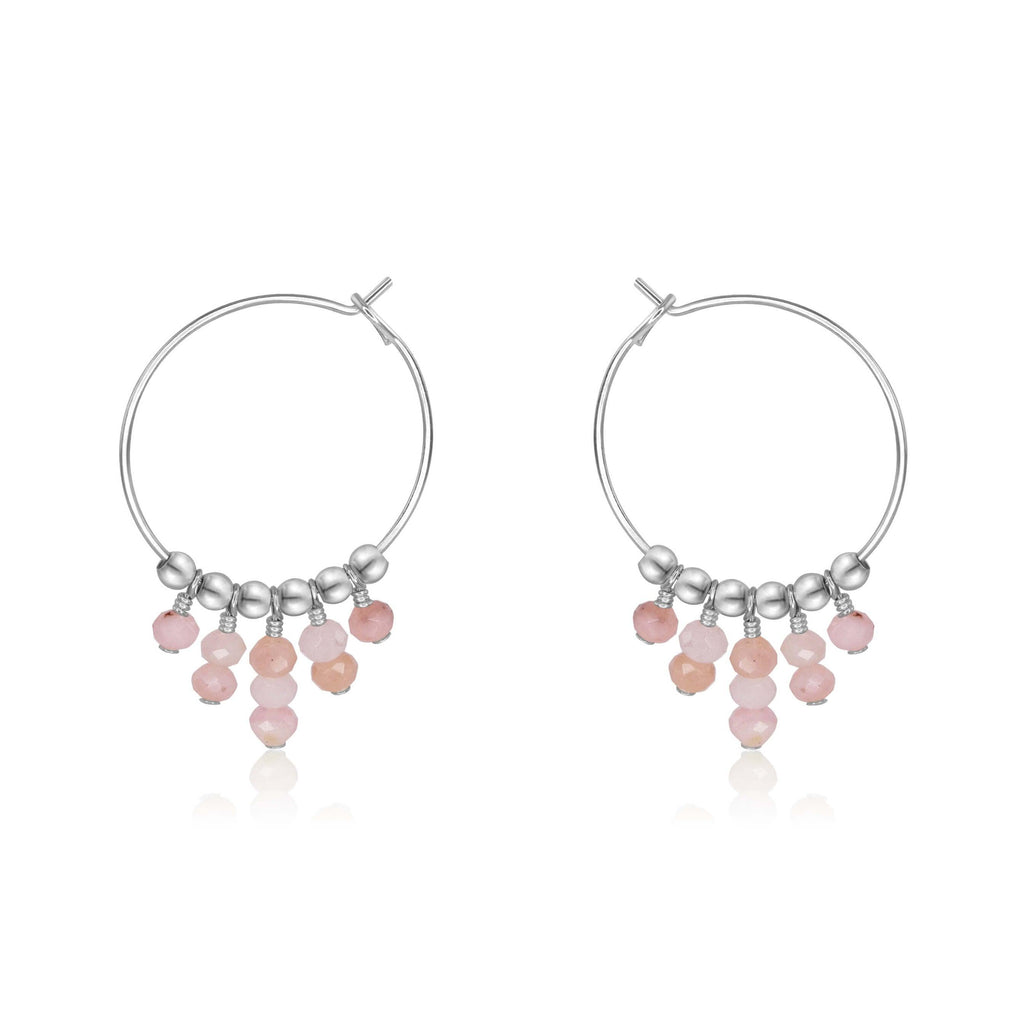 Pink Peruvian Opal Statement Hoop Earrings - Pink Peruvian Opal Statement Hoop Earrings - Sterling Silver - Luna Tide Handmade Crystal Jewellery