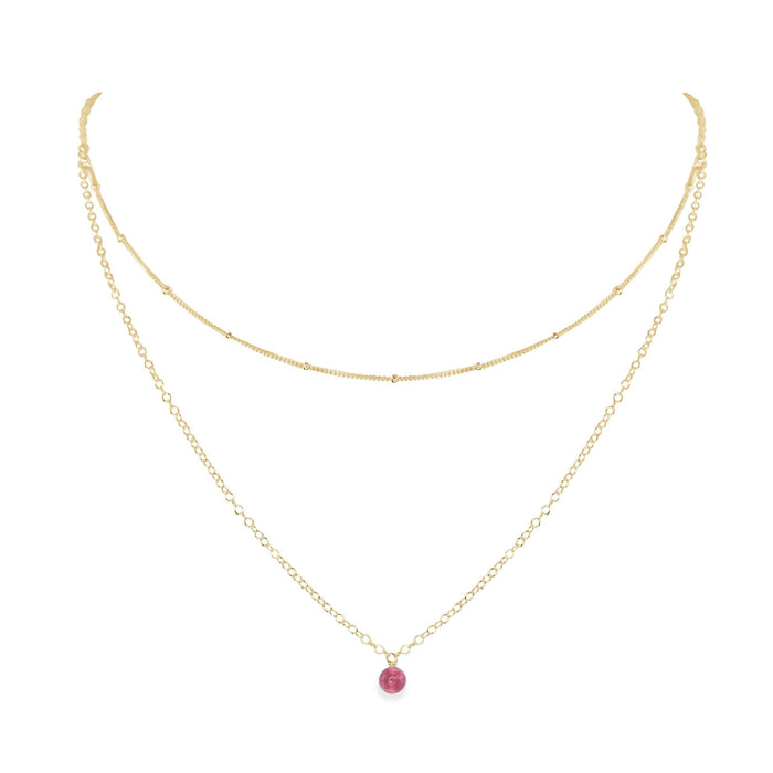 Pink Tourmaline Gemstone Chain Layered Choker Necklace - Pink Tourmaline Gemstone Chain Layered Choker Necklace - 14k Gold Fill - Luna Tide Handmade Crystal Jewellery