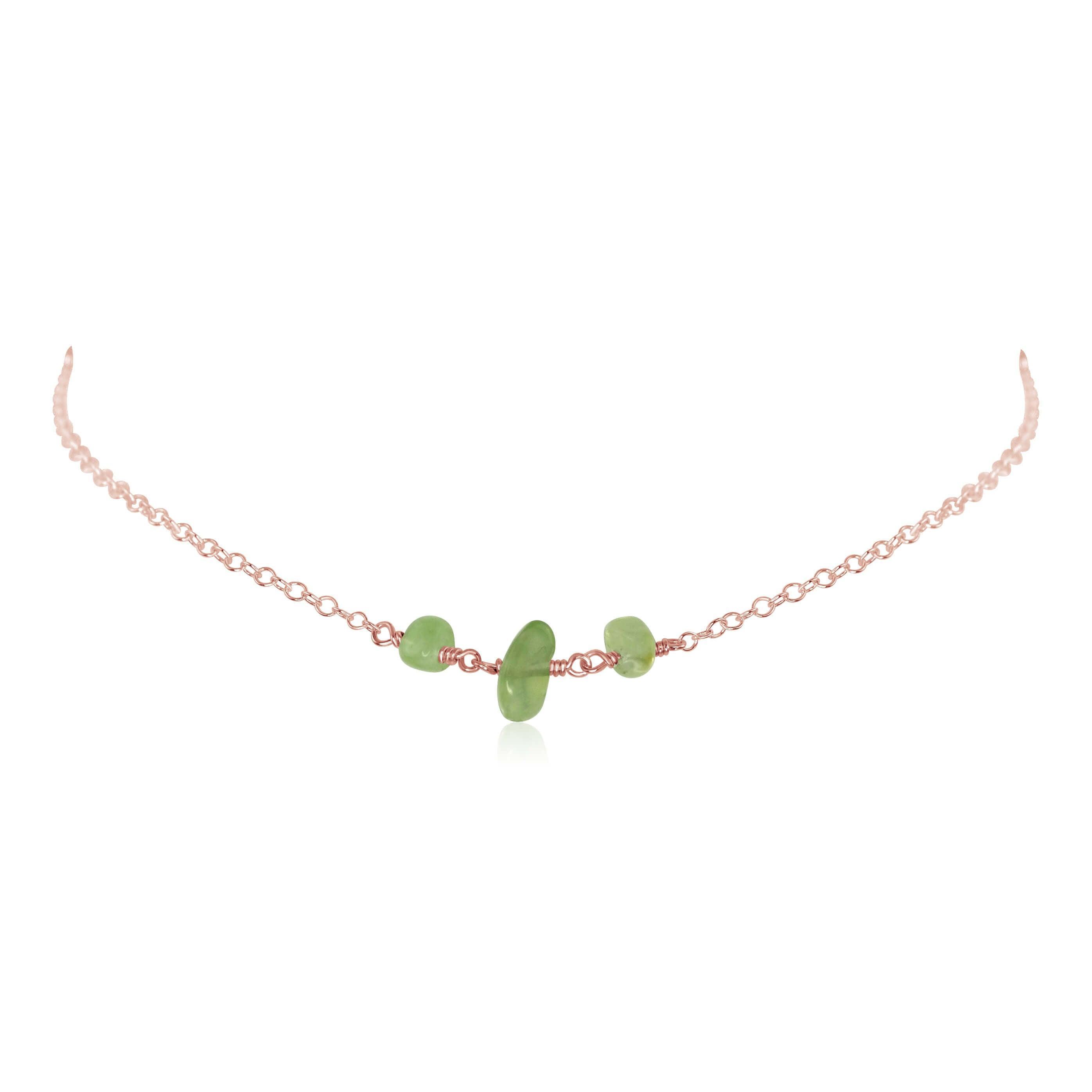 Prehnite Beaded Chain Choker Necklace - Prehnite Beaded Chain Choker Necklace - 14k Rose Gold Fill - Luna Tide Handmade Crystal Jewellery