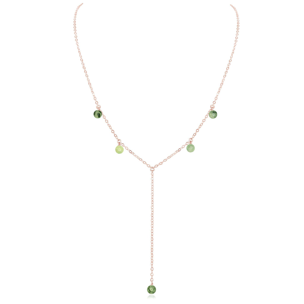 Prehnite Boho Lariat Necklace - Prehnite Boho Lariat Necklace - 14k Rose Gold Fill - Luna Tide Handmade Crystal Jewellery