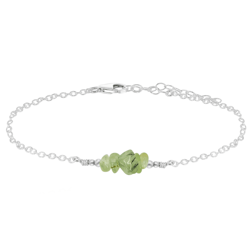 Prehnite Chip Bead Bar Anklet - Prehnite Chip Bead Bar Anklet - Sterling Silver - Luna Tide Handmade Crystal Jewellery