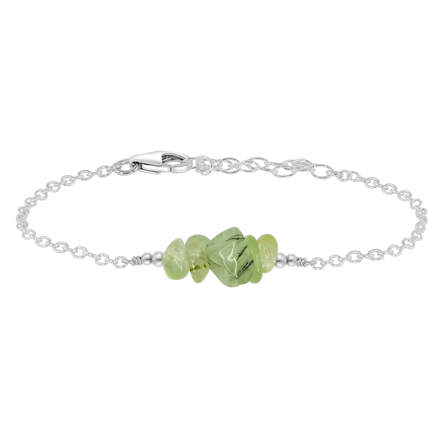 Prehnite Chip Bead Bar Bracelet - Prehnite Chip Bead Bar Bracelet - Sterling Silver - Luna Tide Handmade Crystal Jewellery