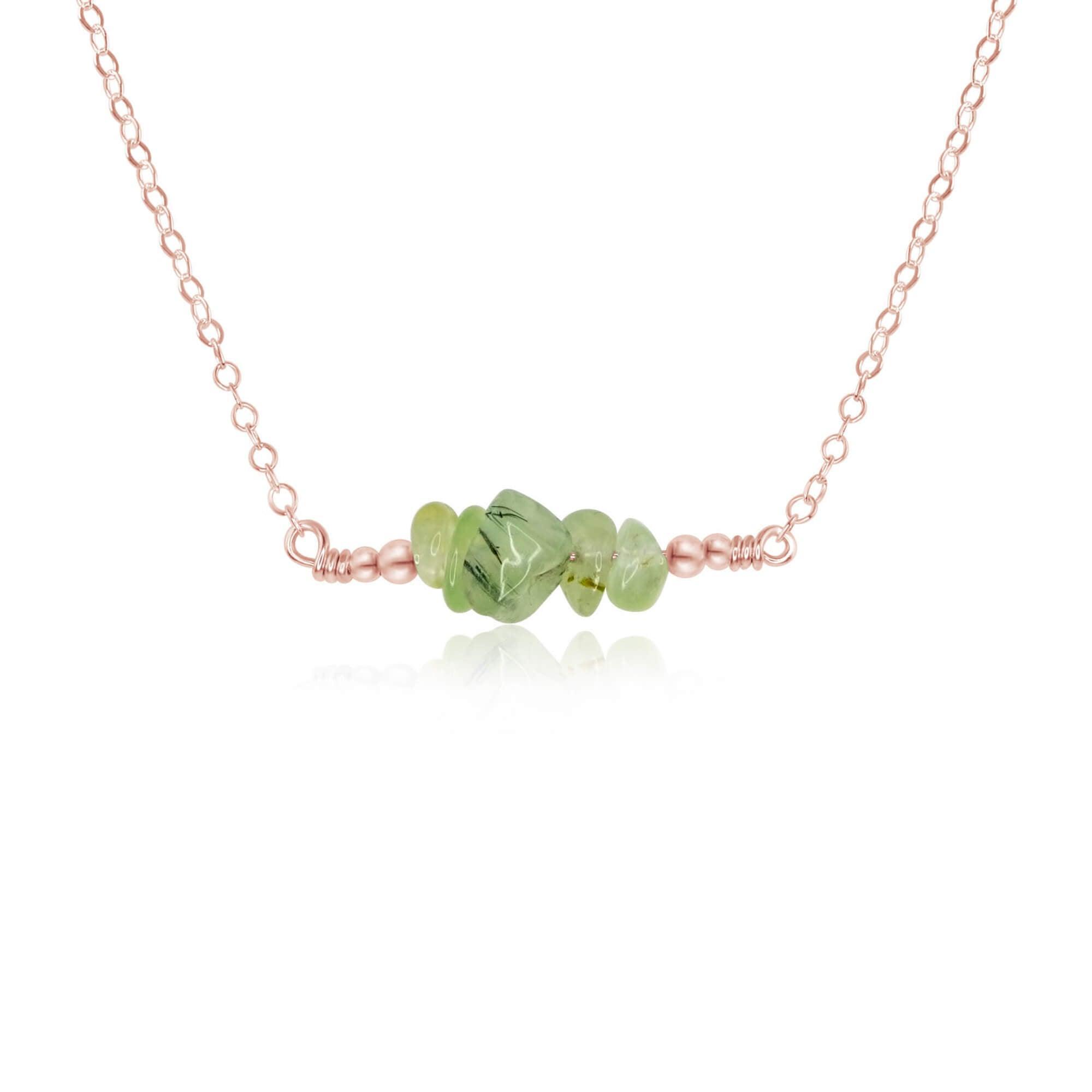 Prehnite Chip Bead Bar Necklace - Prehnite Chip Bead Bar Necklace - 14k Rose Gold Fill - Luna Tide Handmade Crystal Jewellery