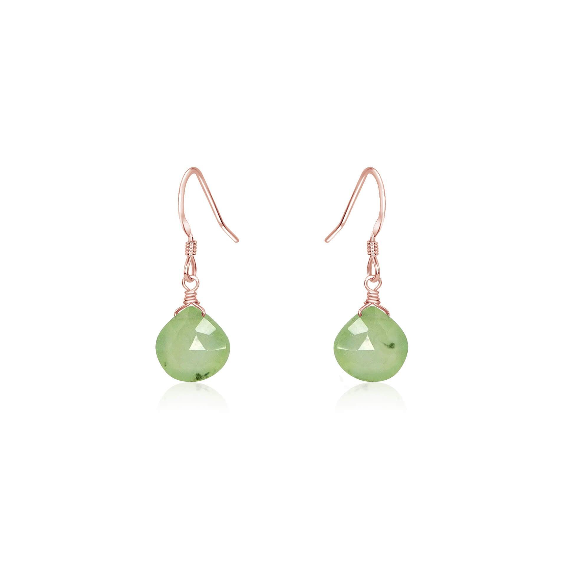 Prehnite Gemstone Teardrop Dangle Earrings - Prehnite Gemstone Teardrop Dangle Earrings - 14k Rose Gold Fill - Luna Tide Handmade Crystal Jewellery