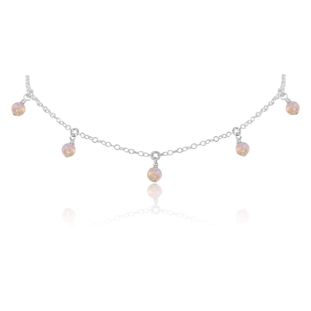 Rainbow Moonstone Bead Drop Choker - Rainbow Moonstone Bead Drop Choker - Sterling Silver - Luna Tide Handmade Crystal Jewellery