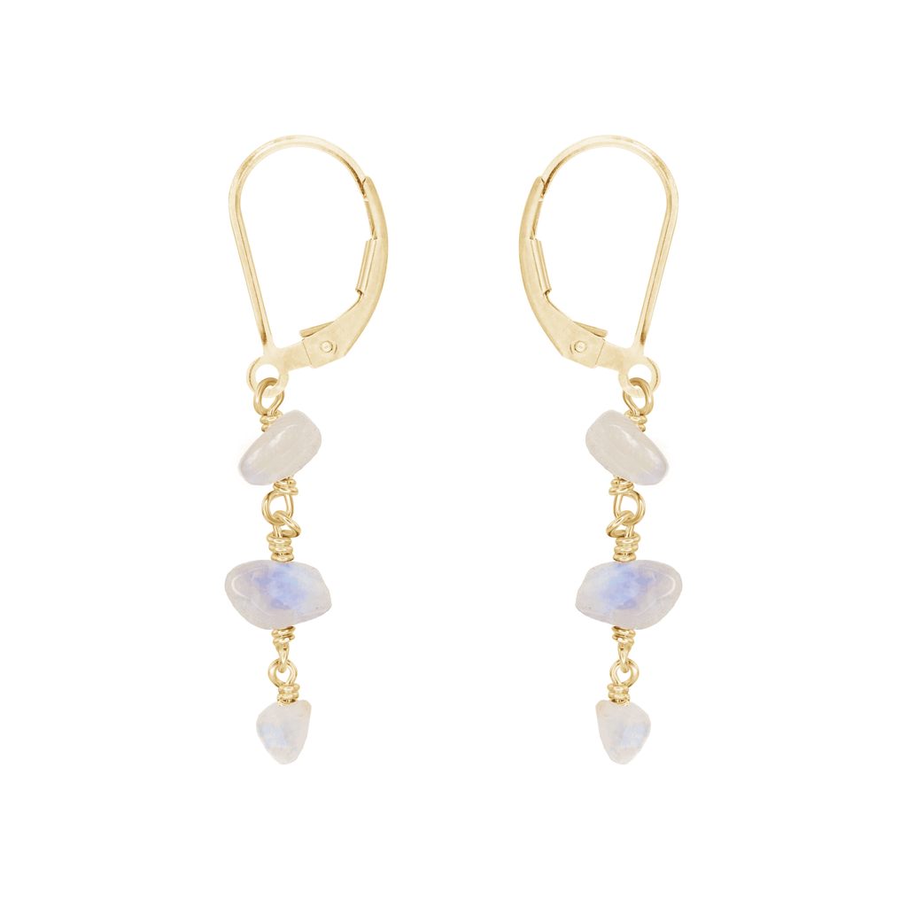 Rainbow Moonstone Crystal Beaded Chain Dangle Leverback Earrings - Rainbow Moonstone Crystal Beaded Chain Dangle Leverback Earrings - 14k Gold Fill - Luna Tide Handmade Crystal Jewellery