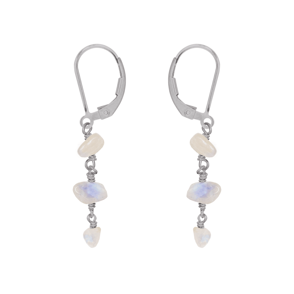 Rainbow Moonstone Crystal Beaded Chain Dangle Leverback Earrings - Rainbow Moonstone Crystal Beaded Chain Dangle Leverback Earrings - Stainless Steel - Luna Tide Handmade Crystal Jewellery