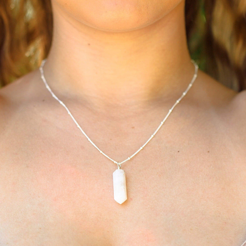 Rainbow Moonstone Crystal Generator Point Pendant Necklace - Rainbow Moonstone Crystal Generator Point Pendant Necklace - 14k Gold Fill / Cable - Luna Tide Handmade Crystal Jewellery