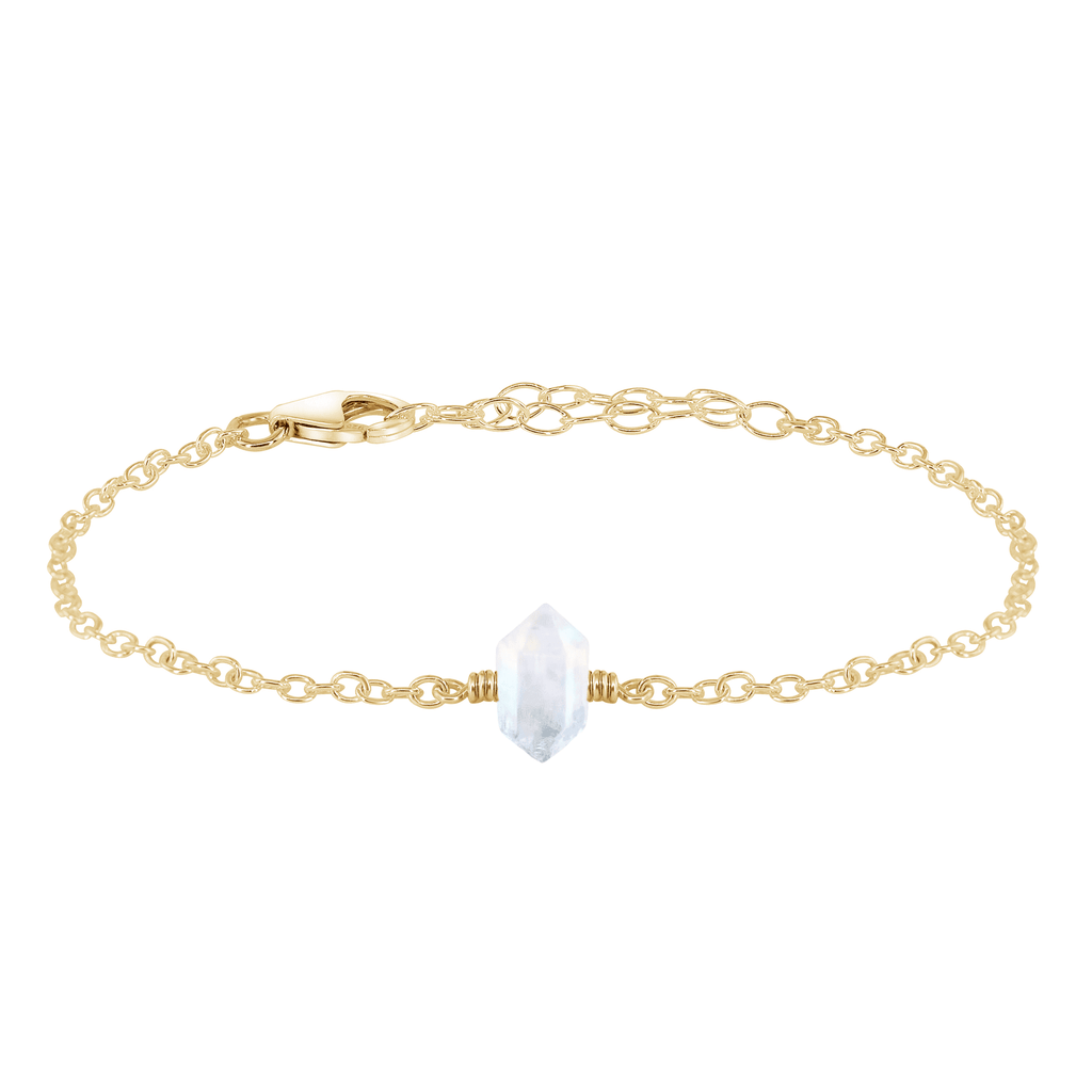 Rainbow Moonstone Double Terminated Mini Crystal Point Bracelet - Rainbow Moonstone Double Terminated Mini Crystal Point Bracelet - 14k Gold Fill - Luna Tide Handmade Crystal Jewellery