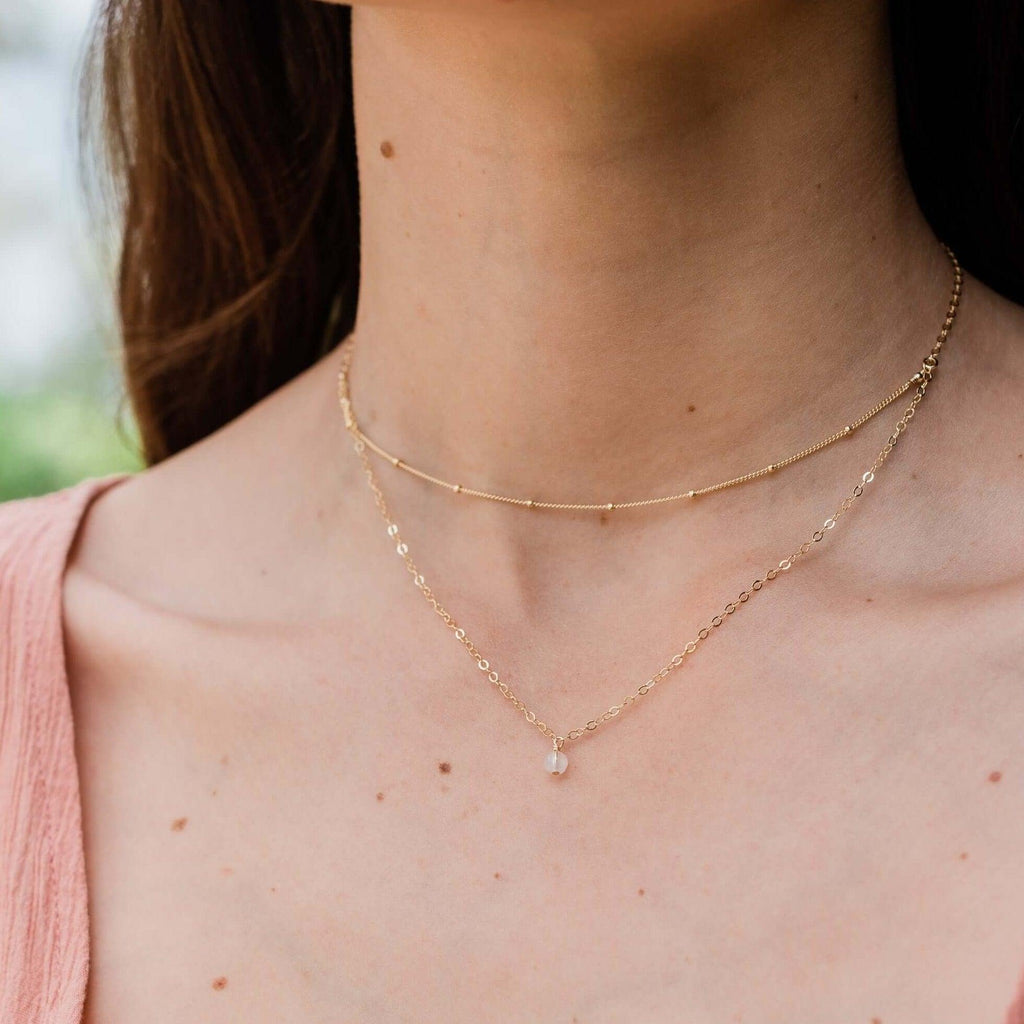 Rainbow Moonstone Gemstone Chain Layered Choker Necklace - Rainbow Moonstone Gemstone Chain Layered Choker Necklace - 14k Gold Fill - Luna Tide Handmade Crystal Jewellery